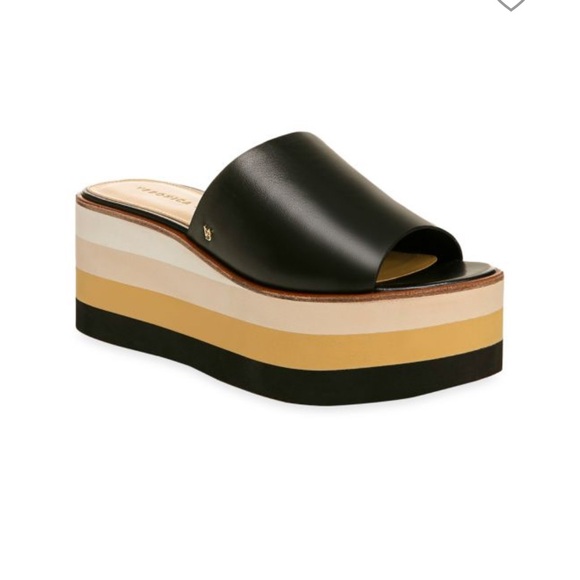 Veronica Beard Eunise Leather Wedge Platform Sandals Black Size 7 - Picture 2 of 15